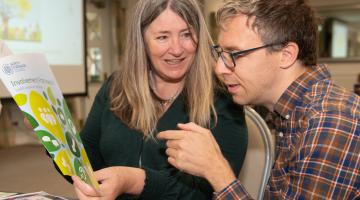 Katie Peacock, independent co-chair of the North Yorkshire Learning Disability Partnership Board, with Christopher Porter, self-advocate chair of the North Yorkshire Health and Wellbeing Group, looking at the newly-launched charter and framework.