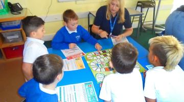 Children at Cayton Primary school playing the new game