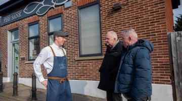 From left, owner of The Fish Bank Jonathan France with Cllr Bob Packham and Cllr Mark Crane