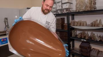 Alex hard at work perfecting a giant easter egg.