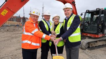 Leading figures behind the Whitby Maritime Training Hub have conducted a site visit with construction well underway. From left, North Yorkshire Council leader Cllr Carl Les, Cllr Phil Trumper who represents the Whitby West division, Linda Wild of the project’s steering group, and Cllr Neil 
