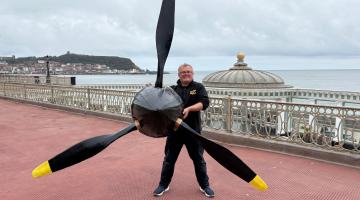 The artistic director of Animated Objects, Lee Threadgold, with the nose of the replica Mk1 Spitfire model which will take centre stage at Scarborough’s Armed Forces Day.