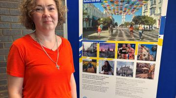 Iryna Oliinyk pictured at the Ukraine exhibition at Northallerton Library 