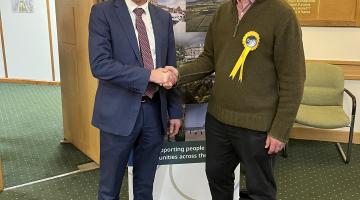 Dan Sladden, right, the winner of the Sowerby and Topcliffe by-election, with returning officer Richard Flinton, who is the chief executive of North Yorkshire Council.