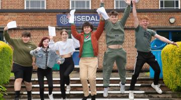 Hard work and determination pays off for pupils at Risedale School celebrating their GCSE results. Pictured from left: Grace Grant, Grace Hoe, Katie Walker, Rogan Glass, Tristan Semons and Shaun Baker.