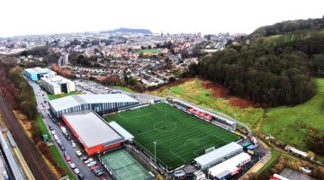 An aerial view of Scarborough Sports Village including the football pitch.