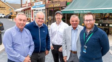 From left, North Yorkshire Council’s executive member for open to business, Cllr Mark Crane, local member for the Sherburn-in-Elmet division on North Yorkshire Council, Cllr Bob Packham, The Fish Bank owner, Jonathan France, and Sherburn-in-Elmet town councillors David Buckle and Peter Baumann.