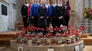 Children with a poppy display