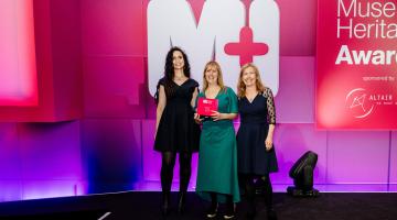 A pioneering North Yorkshire learning initiative has received national recognition after winning a prestigious Museums and Heritage Award. Pictured at the ceremony at the Hilton Park Lane in London are award host Ella Al-Shamahi, project co-lead Rosie Barrett and North Yorkshire Council creative and cultural development officer, Hazel Colquhoun.