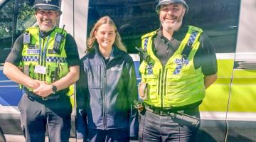 North Yorkshire Council community safety officer, Elen Hughes, with North Yorkshire Police officers Pierre Olesqui and Brendan Firth at a community event promoting the work the service does.