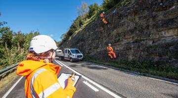 People working on Sutton Bank rock face