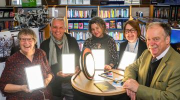 From left, Jenny Barrie, who was chosen to try a Wintering Well kit, Professor Hayden Lorimer from the University of Edinburgh, who co-led the project, Professor Hester Parr, of the University of Glasgow’s School of Geographical and Earth Sciences, librarian Philippa Abbott and North Yorkshire Council’s executive member for culture and arts, Cllr Simon Myers. 