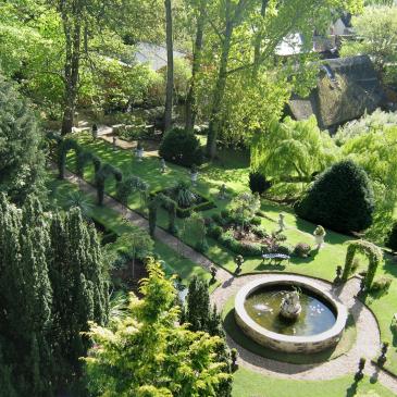 Beautiful view of the Crab Manor Hotel garden space.