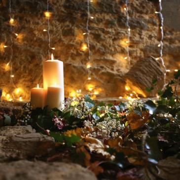 Sheriff Hutton Castle hall with beautiful decorations.