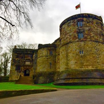 A flag flies atop Skipton Castle.