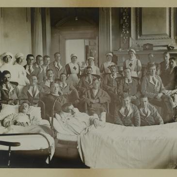 County Hall used as a hospital during the First World War. Home Comforts exhibition, North Yorkshire County Record Office.