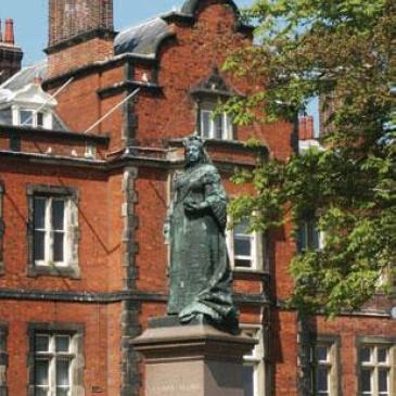 Victorian statue outside of the town hall