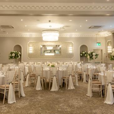 A wedding table service at Wood Hall