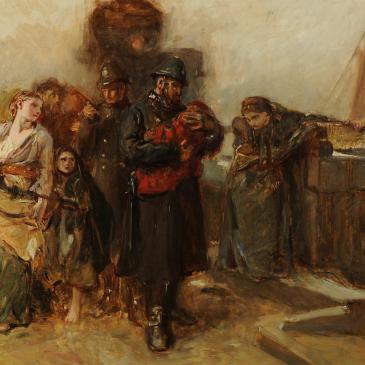 Painting of police officers holding a baby