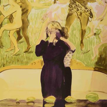 Painting of a lady covering her eyes 