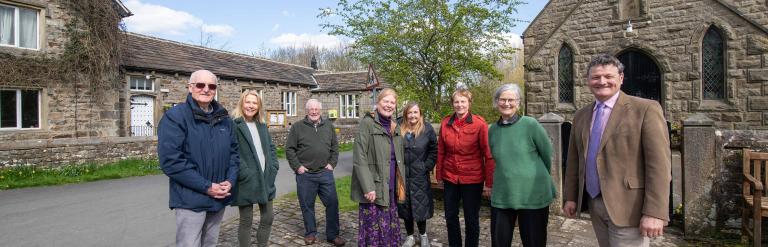 Villagers outside Draughton Village Hall, near Skipton