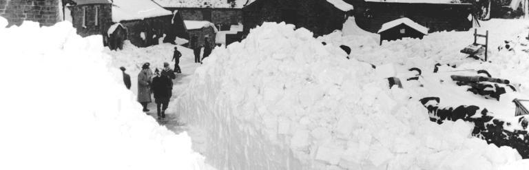 Snow drifts at Middlesmoor village, Nidderdale, 1953.