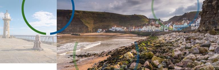 View of the Whitby coast from the beach