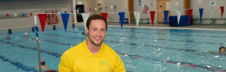 One of our lifeguards on duty during a swimming lesson