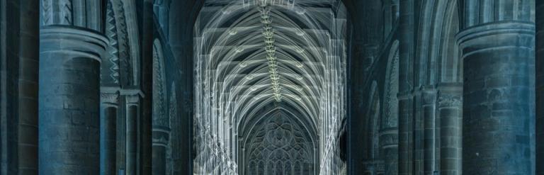 Selby Abbey in lights