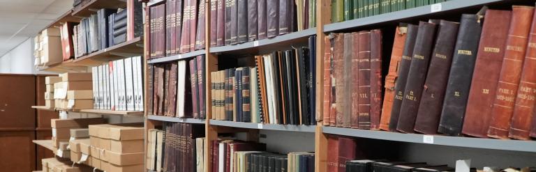 Rows of books on shelves