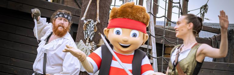 Three actors at Flamingo Land performing in the pirate show