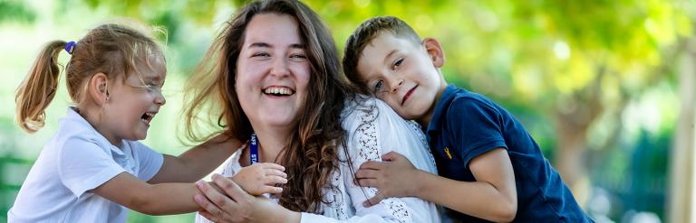 Olha Honcharuk pictured with her two children
